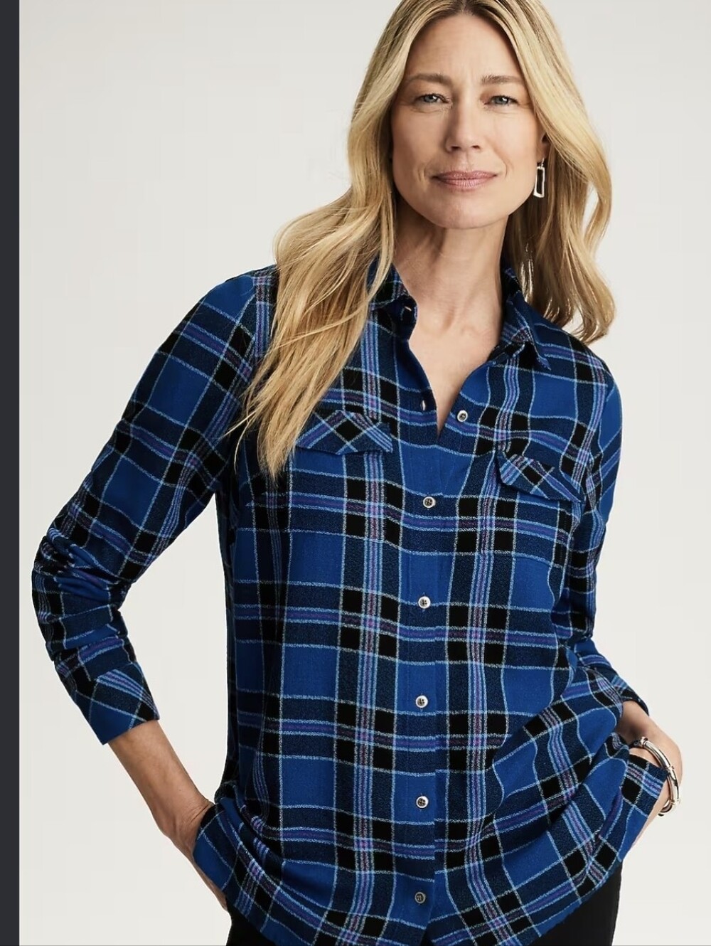 J. Jill Blue Plaid Button-Front Women's Shirt